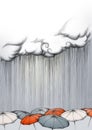 Cloud rains on many umbrellas Royalty Free Stock Photo