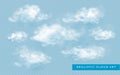 Cloud in realistic style on transparent background. Abstract clouds set. Vector design template.