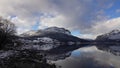 Cloud Reflections in Vangmjose lake near Vang in autumn in Norway Royalty Free Stock Photo