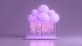 Cloud releases streams of binary code into laptop in a modern tech aesthetic. Minimal flat surface enhances glowing cool Royalty Free Stock Photo