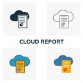 Cloud Report icon set. Four elements in diferent styles from big data icons collection. Creative cloud report icons filled,