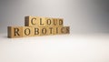 Cloud robotics chain was created from wooden cubes. Industry and technology. Royalty Free Stock Photo