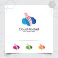 Cloud rocket logo vector design with concept of colorful cloud style. Cloud hosting vector illustration for hosting provider, Royalty Free Stock Photo