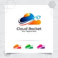 Cloud rocket logo vector design with concept of colorful cloud style. Cloud hosting vector illustration for hosting provider, Royalty Free Stock Photo