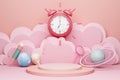 cloud scene display podium cute pink pastel stand children education school pencil backdrop bulb world earth magnifying glass.