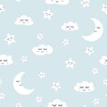 Cloud seamless pattern Sleeping clouds moon stars baby boy background vector Royalty Free Stock Photo