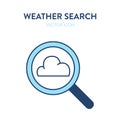 Cloud search icon. Vector illustration of a magnifier tool with a cloud inside. Represents concept of a cloud technologies, cloud