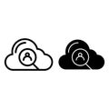 Cloud searching line and glyph icon. User search in cloud vector illustration isolated on white. Find in cloud outline