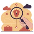 Cloud Security Analysis Hand Holding Magnifying Glass Inspecting Digital Data Protection Internet Network Computing Royalty Free Stock Photo