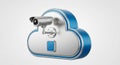 Cloud Security Camera with Keyhole Symbol on White Background surveillance data Royalty Free Stock Photo