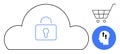 Cloud Security Icon with Lock Symbol, Shopping Cart, and Head with Arrows Royalty Free Stock Photo