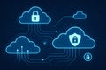 Cloud security concept with digital lock icons and shield symbols representing data protection and secure cloud storage in Royalty Free Stock Photo