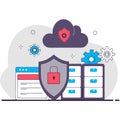 Cloud security concept featuring shield and locked data storage protecting digital information systems effectively Royalty Free Stock Photo