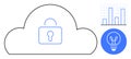 Cloud Security Concept with Lock, Data Analytics Chart, and Innovation Lightbulb Icons Royalty Free Stock Photo