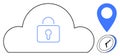 Cloud Security Concept with Lock, Location Pin, and Clock Representing Access Control and Privacy Royalty Free Stock Photo