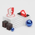 Cloud Security Concept with Servers, Shield, Smartphone, and Metallic Spheres data protection Royalty Free Stock Photo