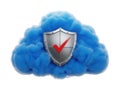 Cloud security concept with shield and checkmark icon isolated on white background Royalty Free Stock Photo