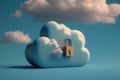 Cloud Security Concept. Cloud storage locked with padlock. Cloud service security. Generative AI Royalty Free Stock Photo