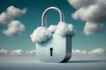 Cloud Security Concept. Cloud storage locked with padlock. Cloud service security. Generative AI Royalty Free Stock Photo