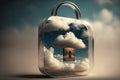 Cloud Security Concept. Cloud storage locked with padlock. Cloud service security. Generative AI Royalty Free Stock Photo