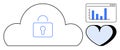 Cloud Security, Data Analytics, and User Experience Concept with Lock, Graph, and Heart Symbols Royalty Free Stock Photo