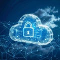 Cloud Security, Data Protection and Privacy Concept A Padlock Icon on Blue Digital Background Royalty Free Stock Photo