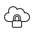 Cloud security icon with padlock in simple black outline, data protection and privacy concept Royalty Free Stock Photo