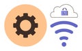 Cloud Security and Network Connectivity with Gear, Lock Symbol, and wireless Signal Royalty Free Stock Photo