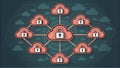 Cloud security network with locked clouds and icons representing data protection Royalty Free Stock Photo