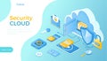 Cloud security and Personal data protection. Cyber security and network protection. Cloud storage, password, lock, personal identi