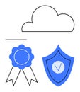 Cloud, Security Shield With Checkmark, and Award Ribbon Highlighting Digital Safety and Recognition Royalty Free Stock Photo