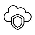 Cloud security shield icon in black outline showing protected data storage, privacy and Royalty Free Stock Photo