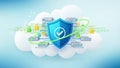 Cloud Security Shield Protecting Data Transfer Between Servers Royalty Free Stock Photo