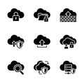 Cloud Security Solid Black Icon Collection for Encrypted Cloud Storage and Backup Data Protection Royalty Free Stock Photo