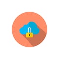 Cloud security vector icon, flat design, long shadow Royalty Free Stock Photo