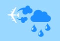 Cloud seeding and rainmaking - plane and airplane is making artificial rain and precipitation on the blue sky