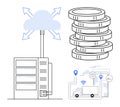 Cloud server connecting data storage, logistics tracking, and financial solutions seamlessly Royalty Free Stock Photo