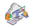 Cloud server data analysis in flat isometric illustration Royalty Free Stock Photo