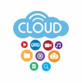 Cloud server entertainment logo, symbol, icon in flat illustration vector Royalty Free Stock Photo