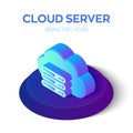 Cloud Server Icon. 3D Cloud Isometric Icont with Server Sign. Created For Mobile, Web, Decor, Print Products, Application. Perfect