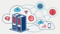 Cloud server network, data connection, technology vector design Generative AI Royalty Free Stock Photo