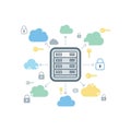 Cloud Server Security Concept with Data Access Keys and Padlocks Iconography Royalty Free Stock Photo