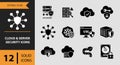 12 Cloud and Server Security Icons solid icon set. Solid cloud security icons for secure server data management Royalty Free Stock Photo