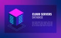 Cloud servers database isometric concept. Hosting server Computer storage or farming workstation.