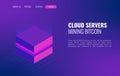Cloud servers mining bitcoin isometric concept. 3d datacenter or blockchain background Royalty Free Stock Photo