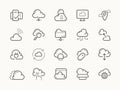 Cloud service server hosting line icons