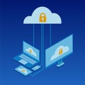 Cloud services Isometric concept design, flat icon, data server, high security protection cloud service connected with smartphone Royalty Free Stock Photo