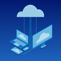 Cloud services Isometric flat icon design style modern, high data server, safety cloud service connected with smartphone, tablet Royalty Free Stock Photo