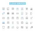 Cloud services linear icons set. Integration, Scalability, Accessibility, Reliability, Security, Efficiency, Flexibility Royalty Free Stock Photo