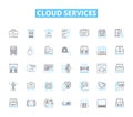 Cloud services linear icons set. Integration, Scalability, Accessibility, Reliability, Security, Efficiency, Flexibility Royalty Free Stock Photo